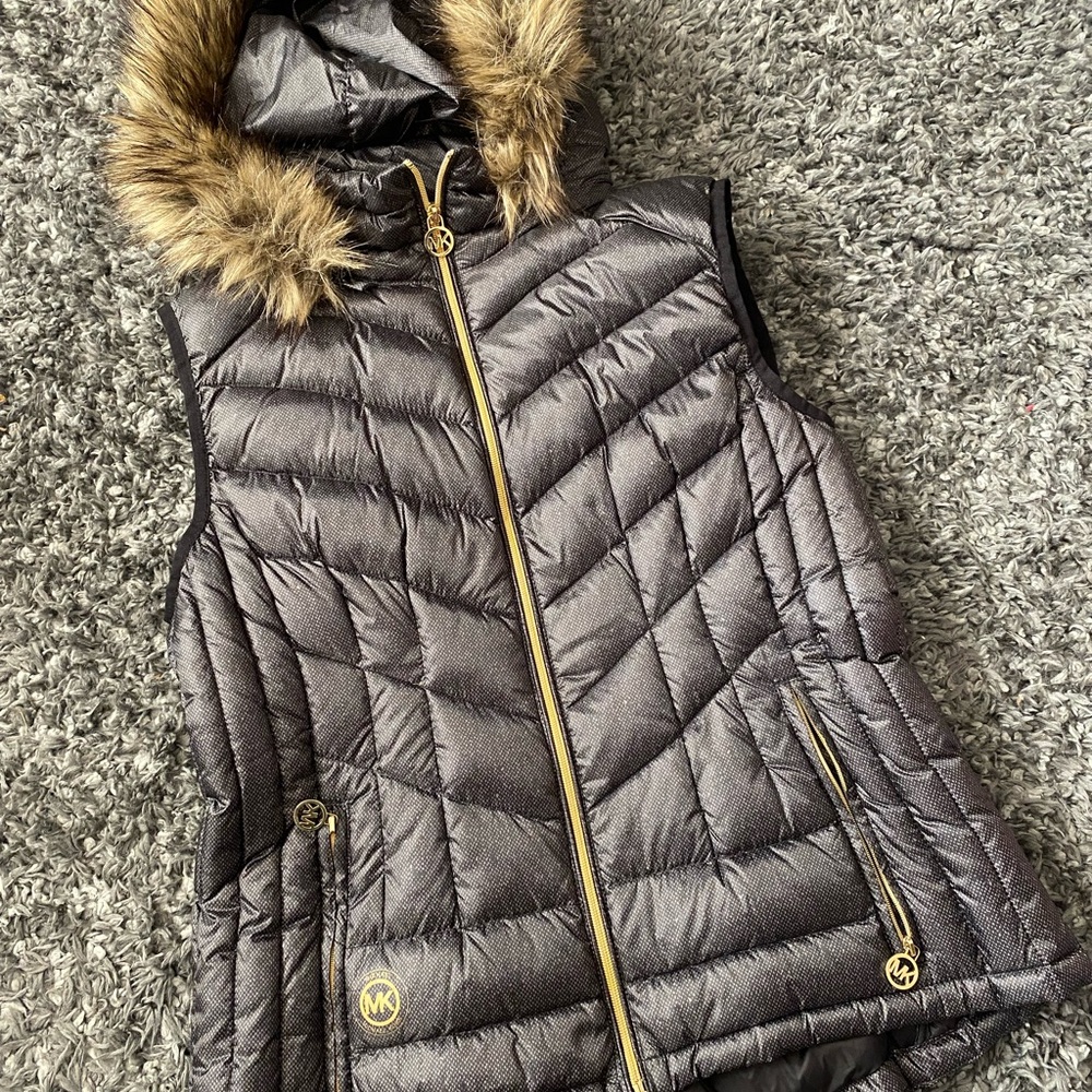 Michael Kors Quilted Vest with Faux Fur Hood